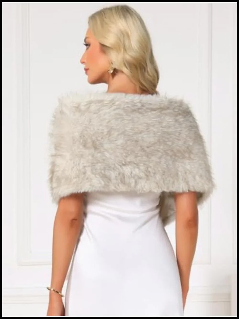 Faux Fur Shawl Wrap with Rhinestone Brooch Clasp, Wedding Winter Cape Stole,